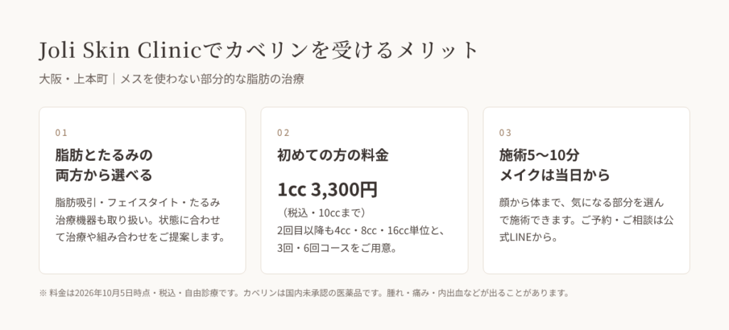 カベリンの施術の流れ:問診・カウンセリング、施術、施術終了