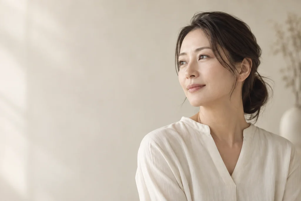 自然光の中で横を向く女性のイメージ